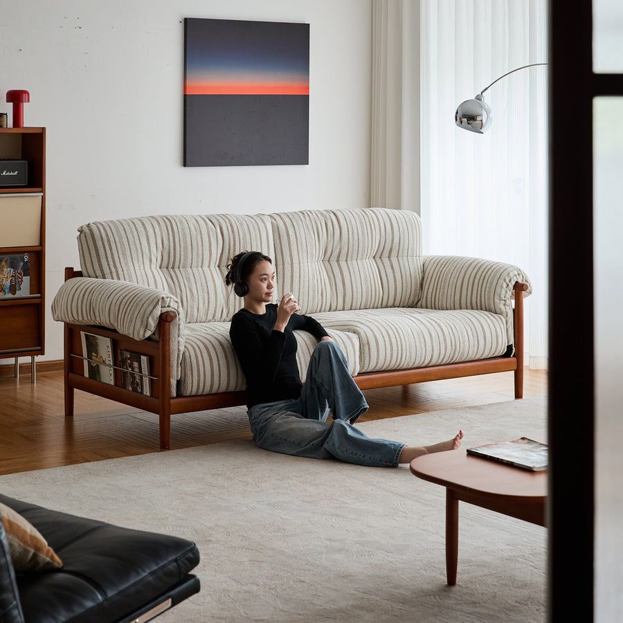 Scandinavian chenille velvet fabric boxwood 3 seater sofa open backed primary product view.