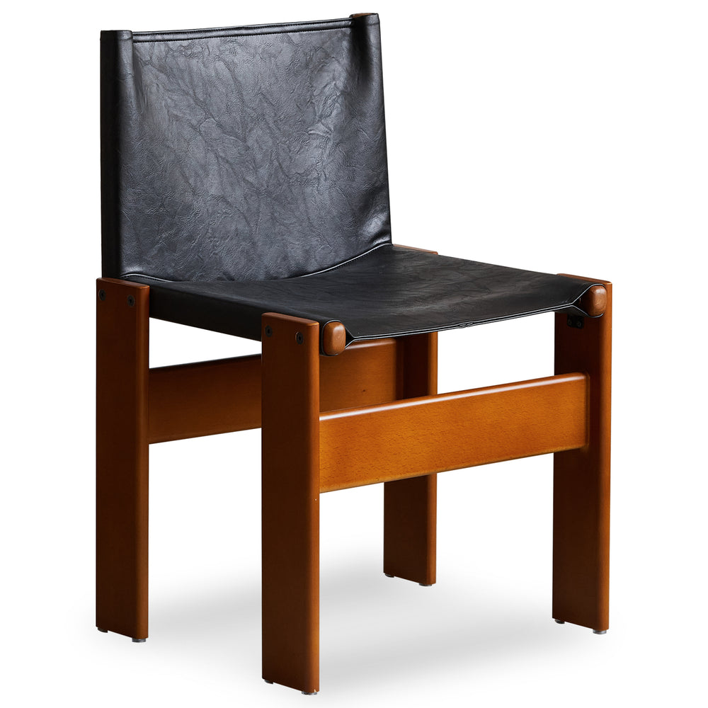 Vintage genuine leather dining chair tansu in white background.