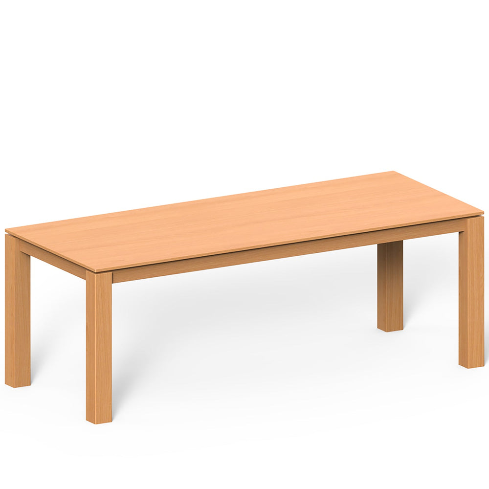 Scandinavian cherry wood dining table shoreline in white background.