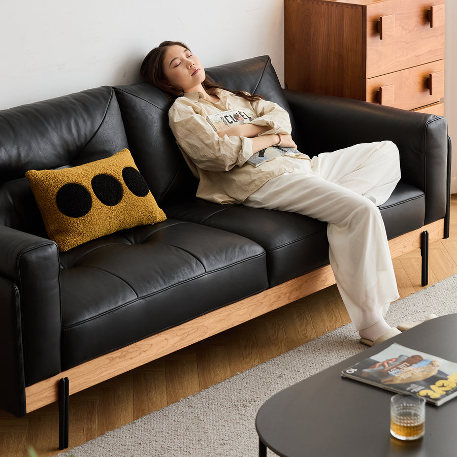 Scandinavian microfiber leather 2 seater sofa black size charts.