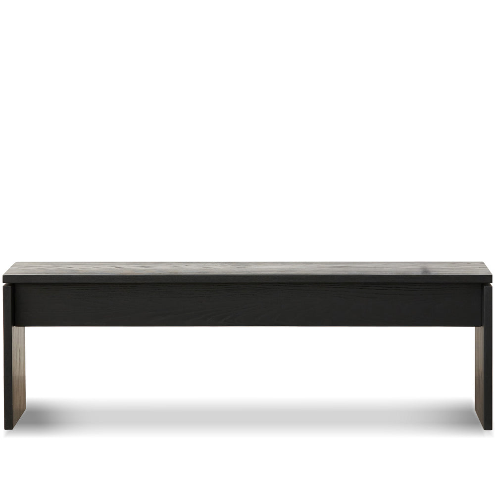 Minimalist ash wood dining bench black oslo in white background.