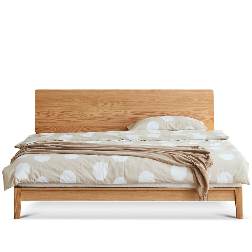Scandinavian oak wood bed solid in white background.