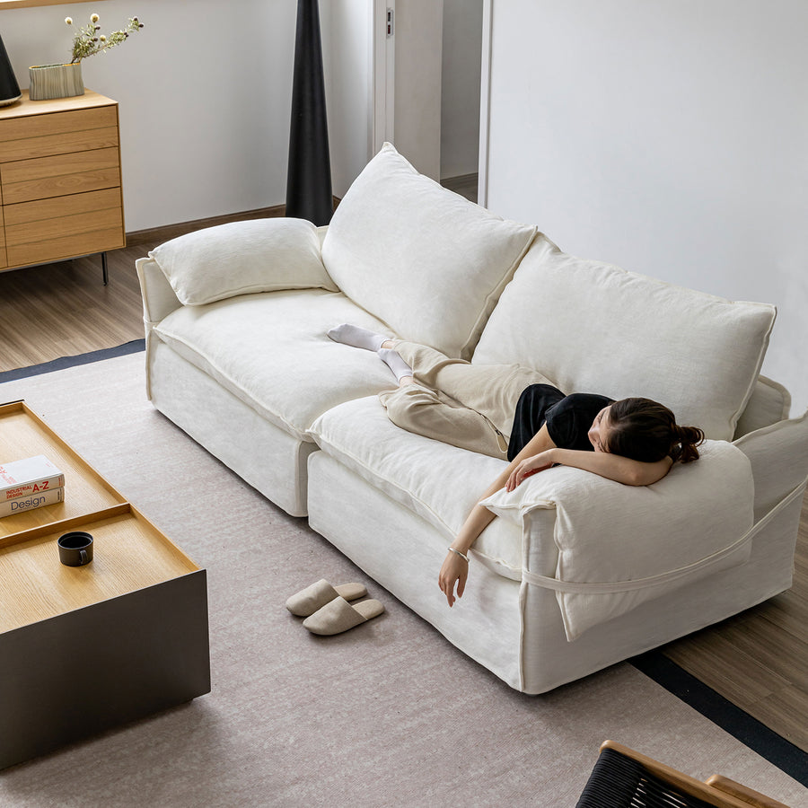 Cream cotton fabric 3 seater sofa folding ear primary product view.