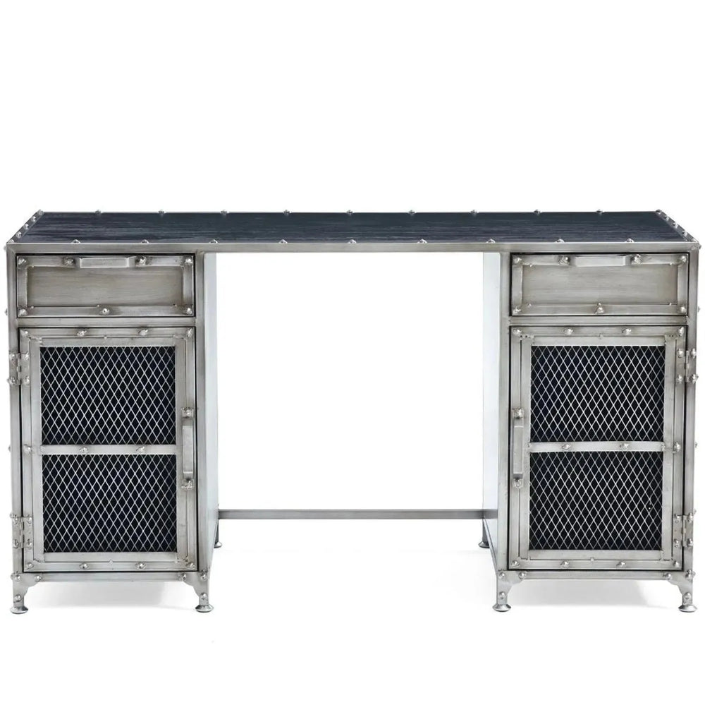 Industrial metal study table bernz in white background.