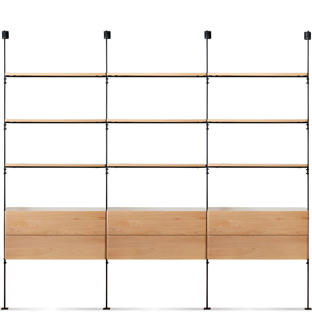 Industrial oak wood wall mounted display shelf shelfix in white background.