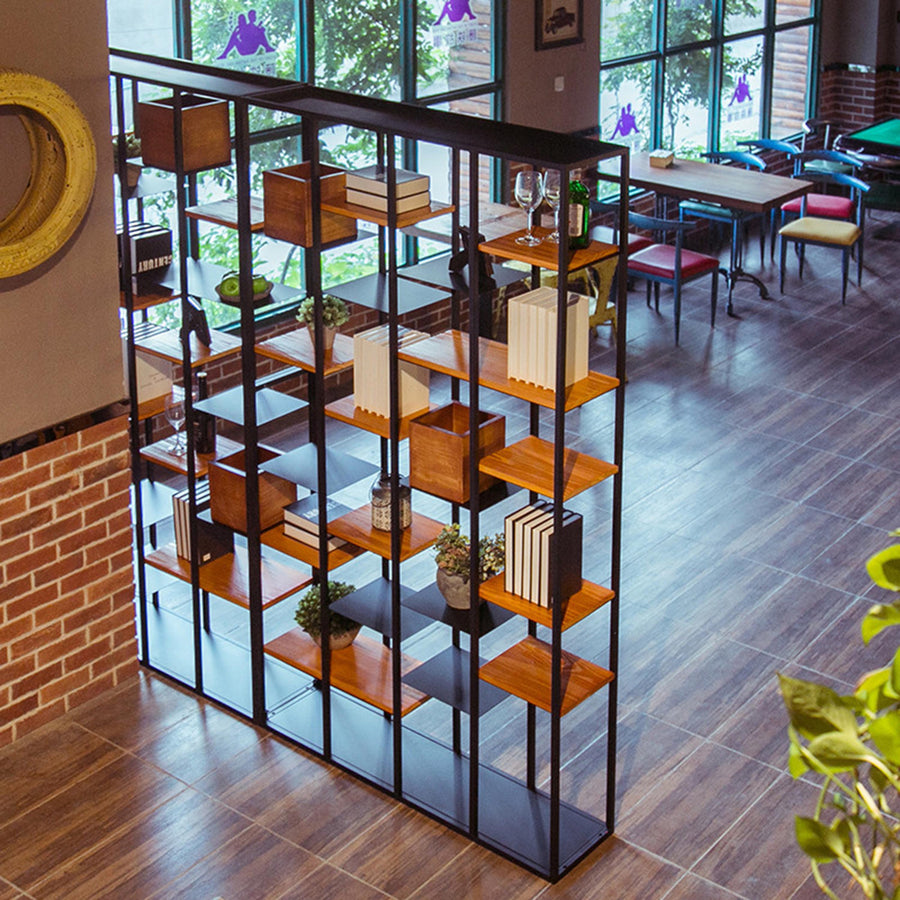 Industrial pine wood display shelf cozy primary product view.