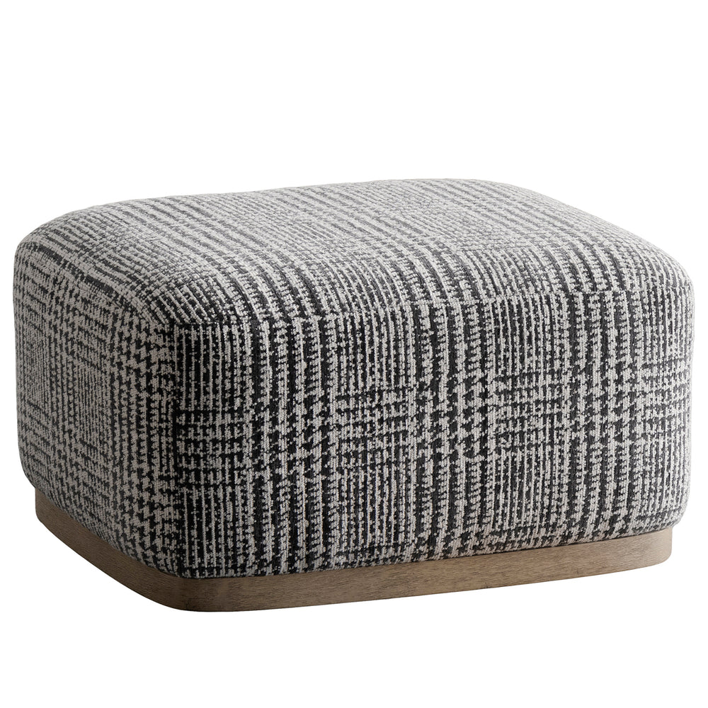 Japandi mixed weave fabric ottoman panna in white background.