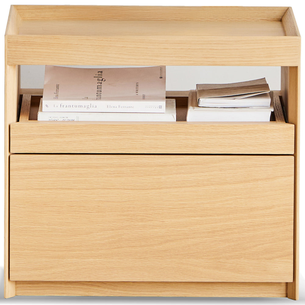 Minimalist ash wood veneer side table charl in white background.