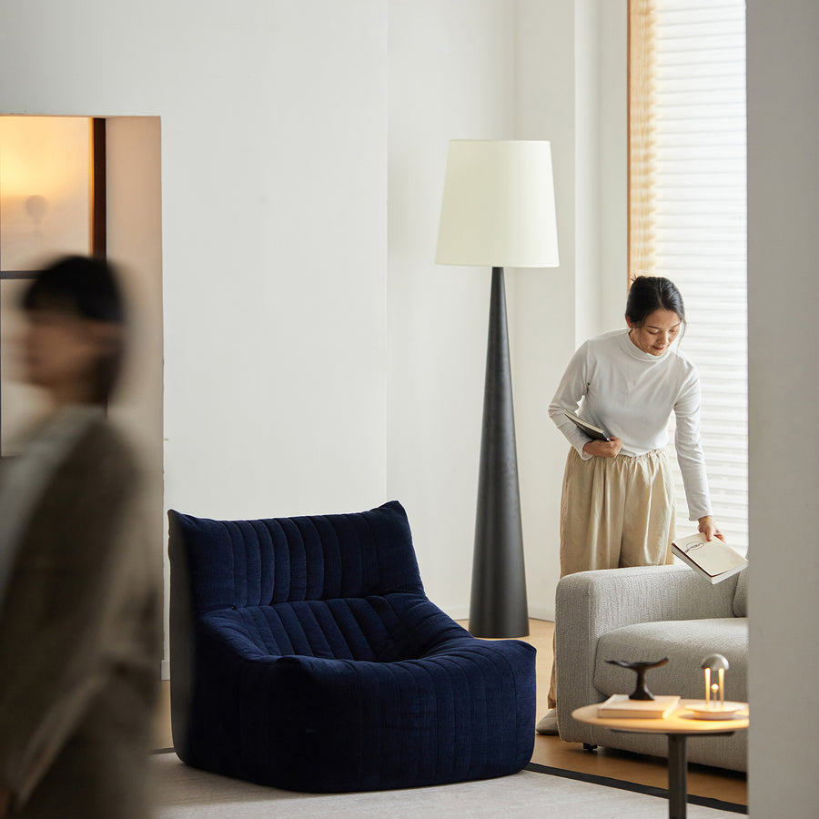 Minimalist chenille velvet fabric 1 seater sofa kait primary product view.