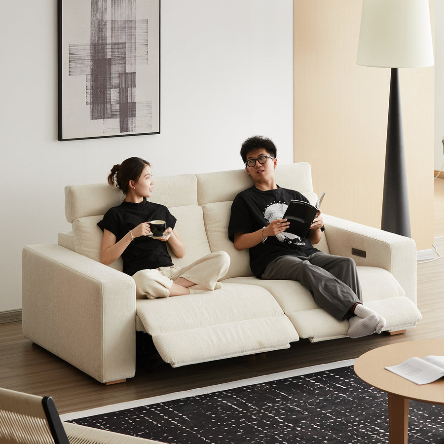 Minimalist chenille velvet fabric electric recliner 3 seater sofa stratus primary product view.