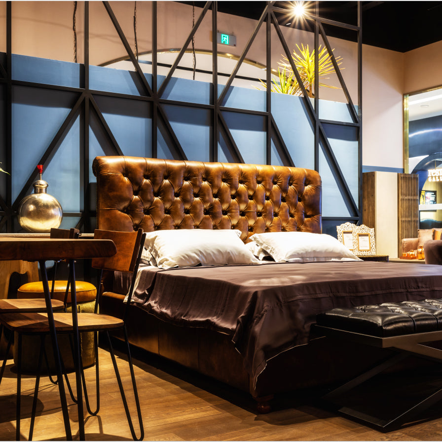 Loft Home SG king-size bed frame in tufted leather, from SG King Bed Frames collection, delivering luxury and sophistication to any master bedroom.