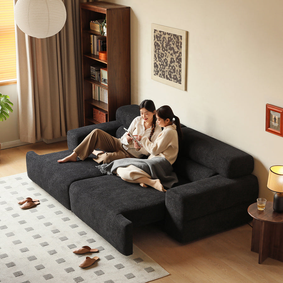 Cream boucle fabric electric functional 3 seater sofa bed sleepo primary product view.