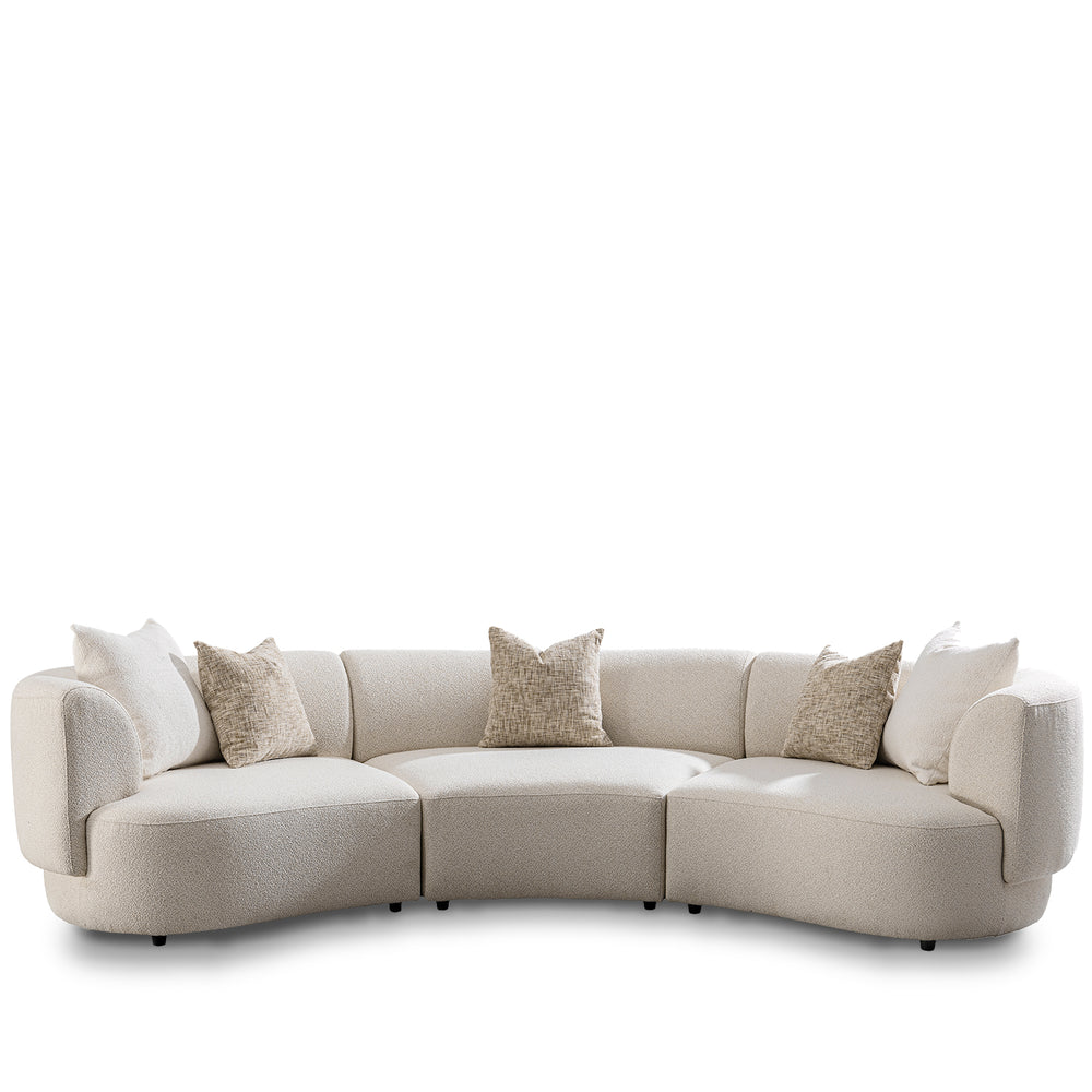 Scandinavian boucle fabric modular 4 seater sofa rene in white background.