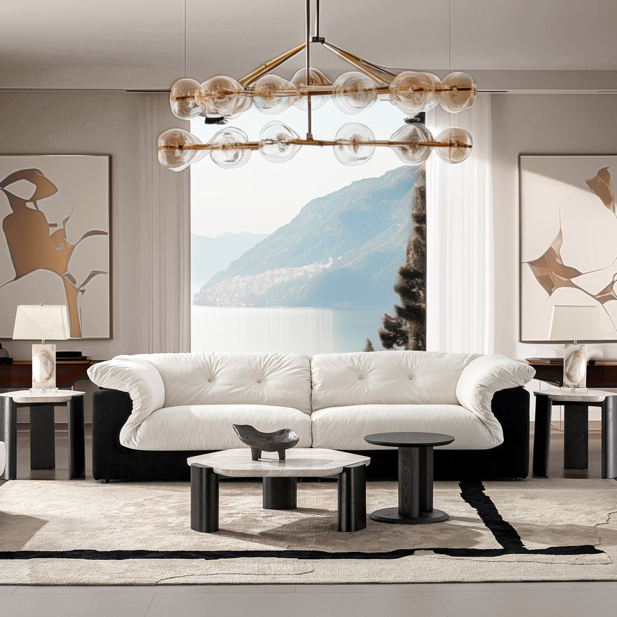 Cream suede fabric 4 seater sofa camellia primary product view.