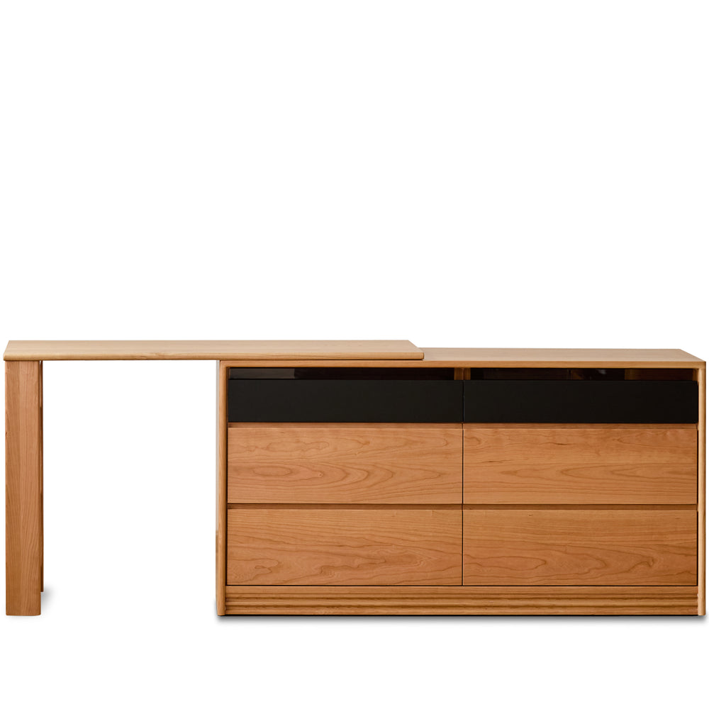 Scandinavian cherry wood dressing table shore in white background.