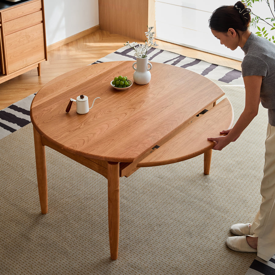 Scandinavian cherry wood extendable dining table minima primary product view.