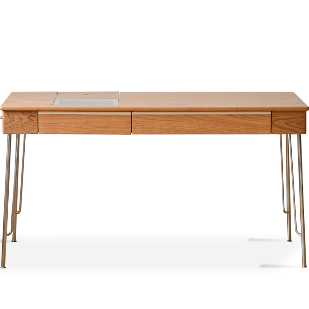 Scandinavian cherry wood study table timeless in white background.