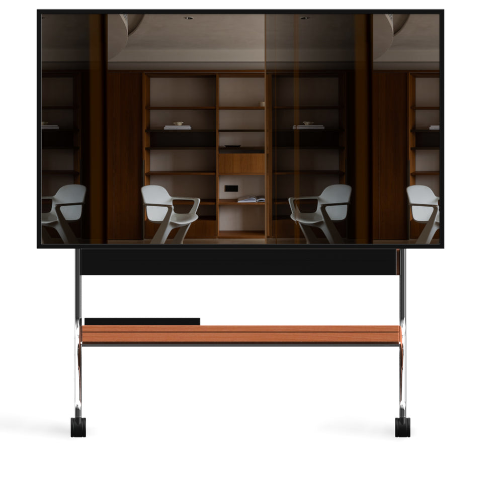 Scandinavian cherry wood tv hanger hal in white background.