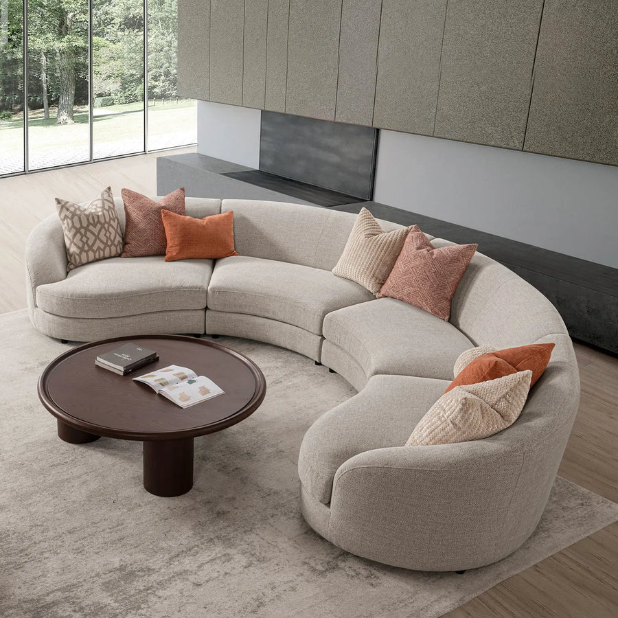 Cream fabric modular l shape sectional sofa groove 3+3 primary product view.