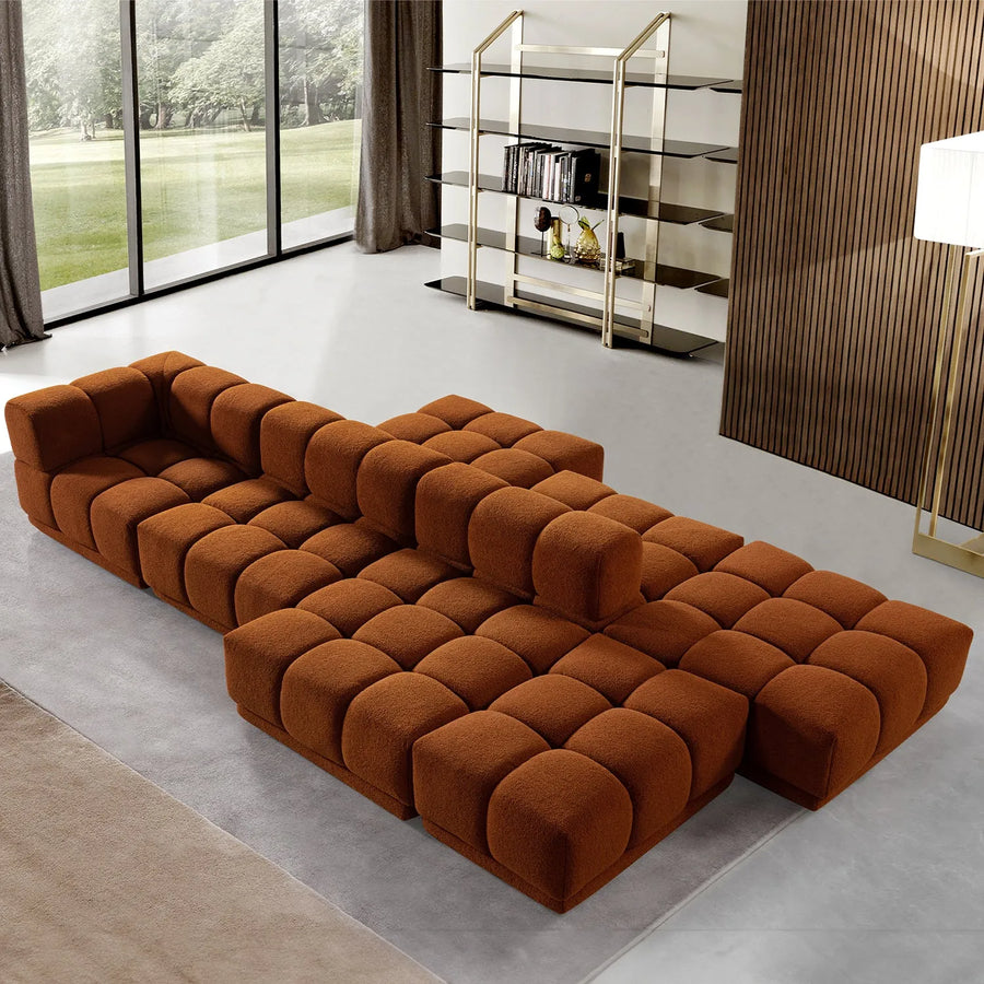 Contemporary teddy fabric modular ottoman cuboid primary product view.