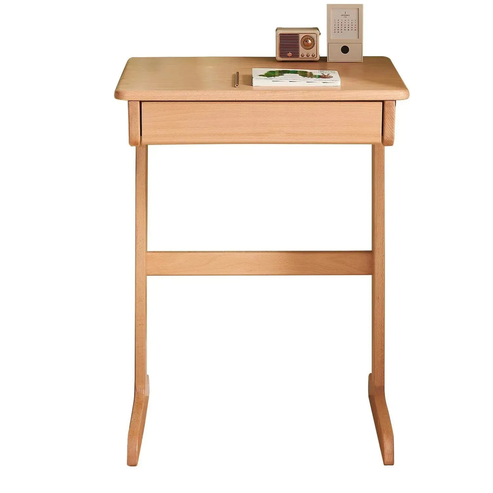 Scandinavian wood kids study table mini in white background.