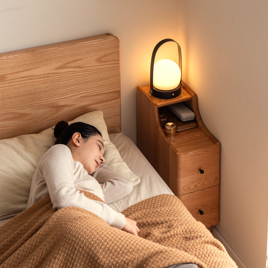 Scandinavian wood side table beside primary product view.