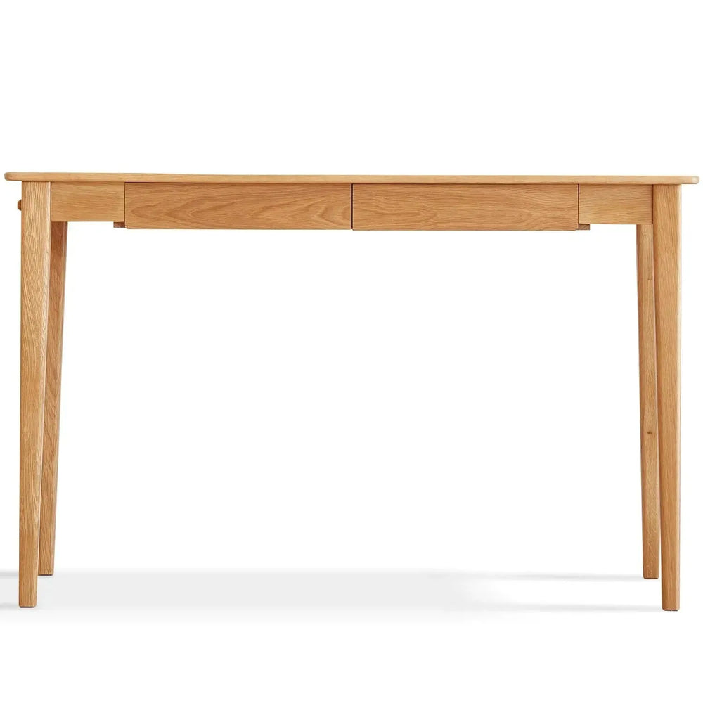 Scandinavian wood study table belle in white background.