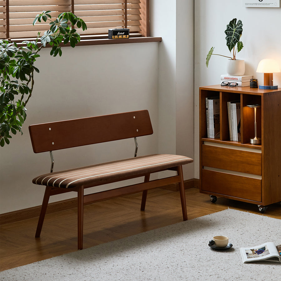 Vintage boxwood mix weave fabric cushion dining bench truffle primary product view.