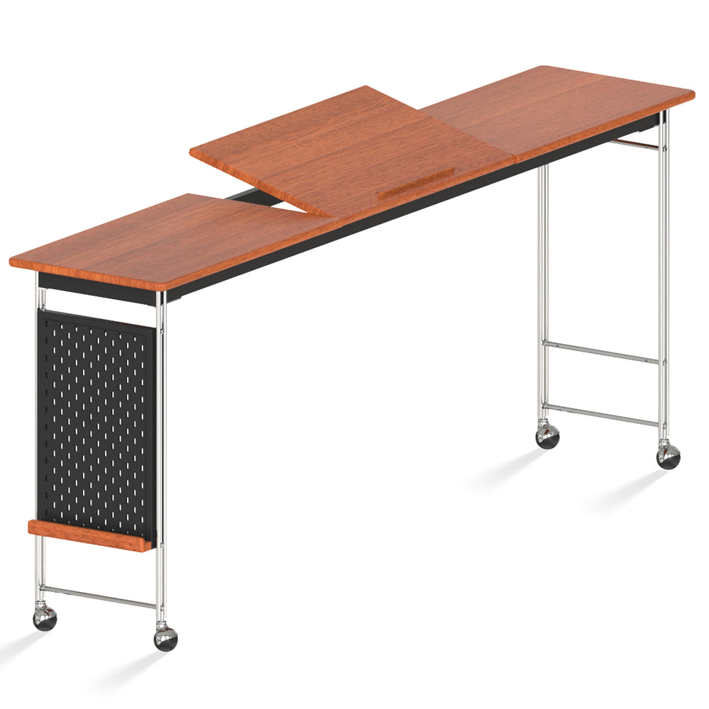 Vintage boxwood stainless steel mobile overbed table sereni in white background.