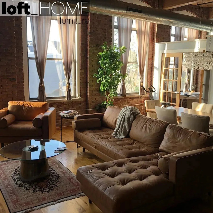 Vintage genuine leather l shape sectional sofa olga 2+l primary product view.