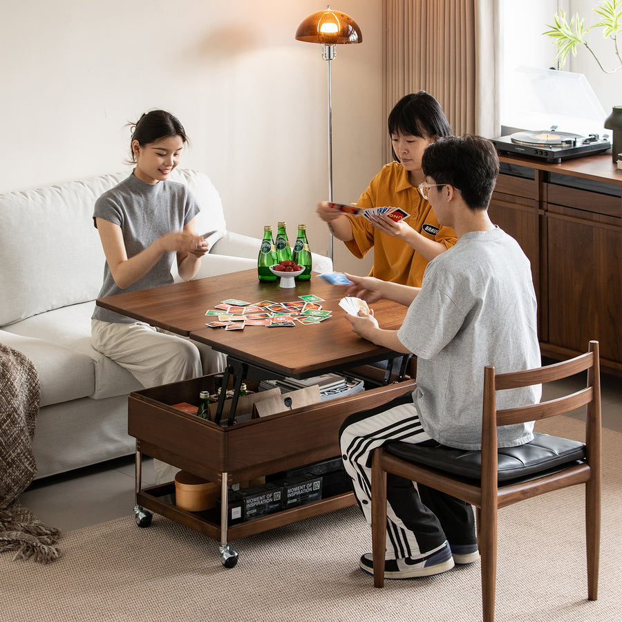 Vintage walnut wood lift-up coffee table seren primary product view.