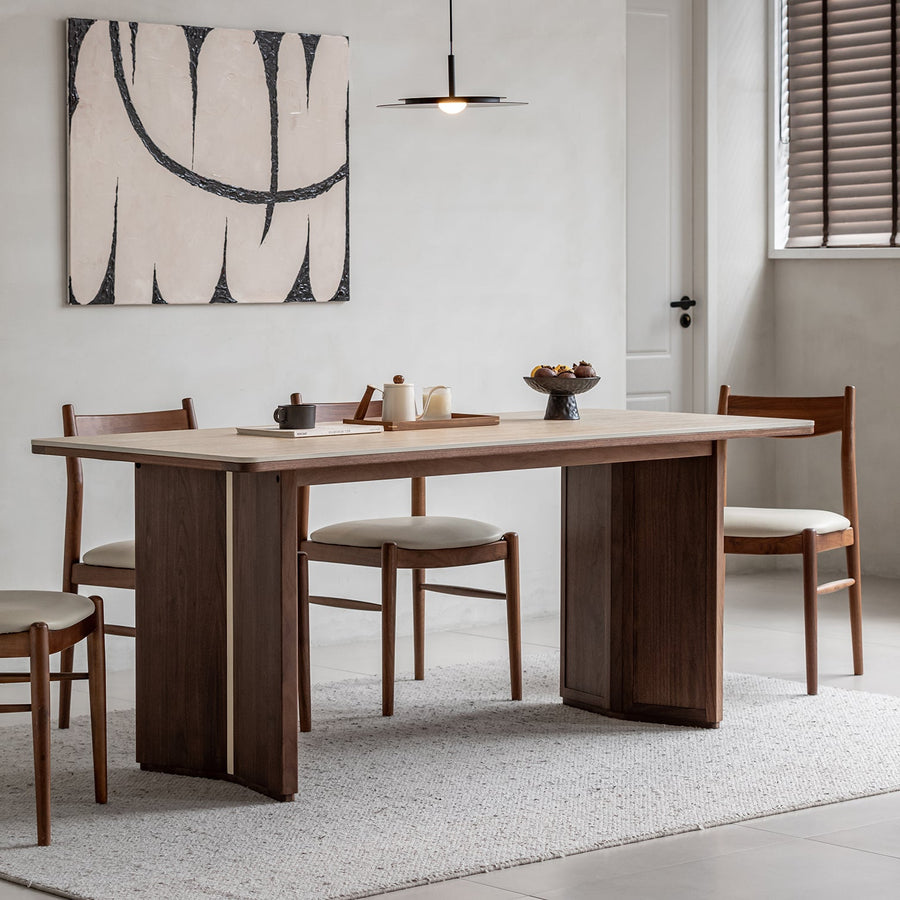 Vintage walnut wood sintered stone dining table straton primary product view.