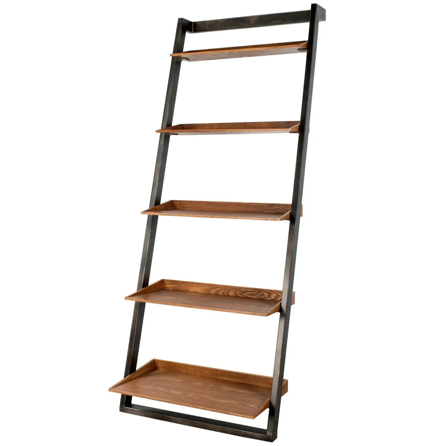 Industrial wooden display shelf greyash primary product view.