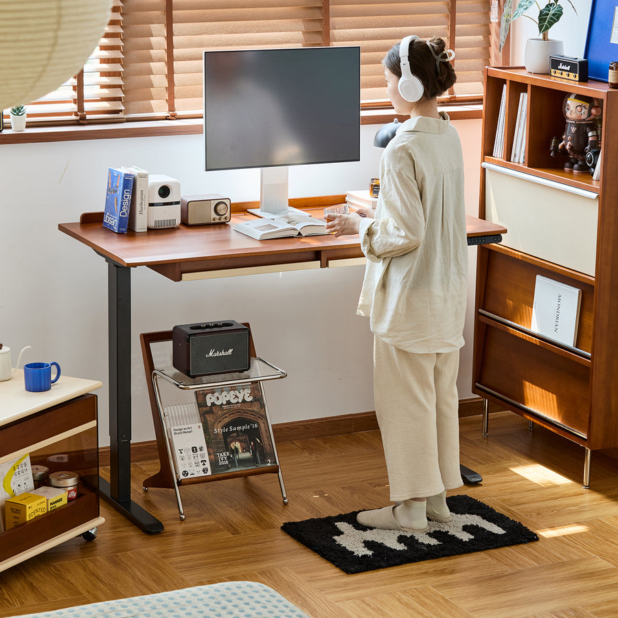 Vintage boxwood electric height adjustable lift-up study table elevate size charts.