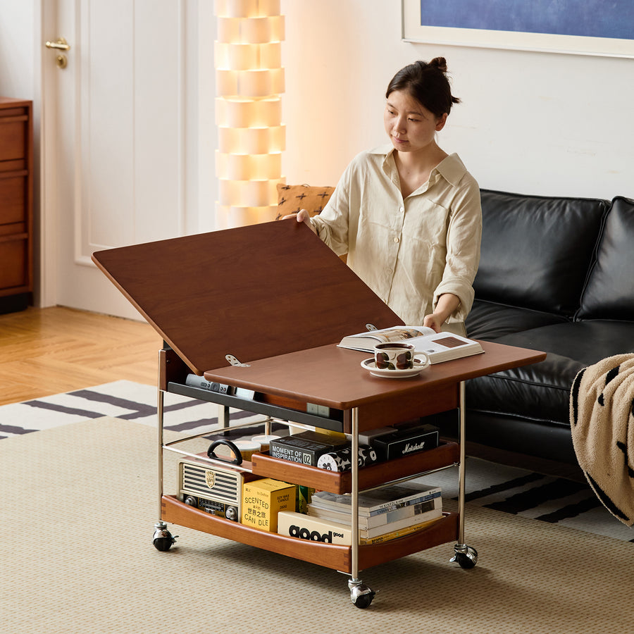 Vintage boxwood extendable coffee table versa in still life.