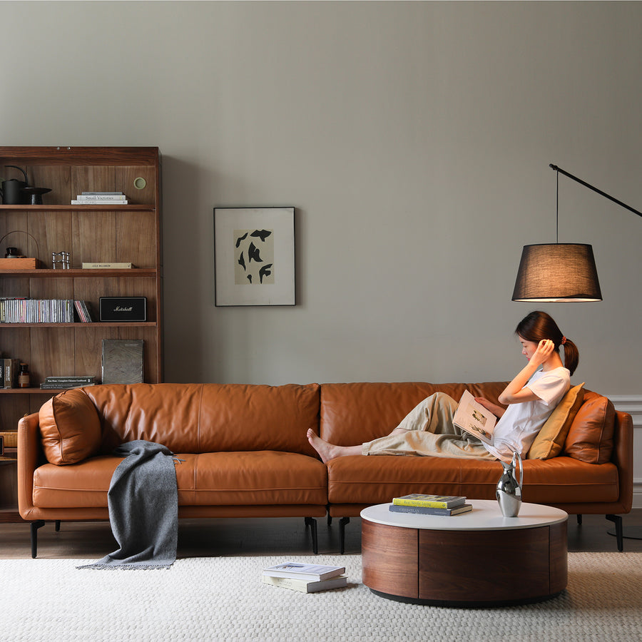 Vintage genuine leather sectional 4 seater sofa bravo primary product view.